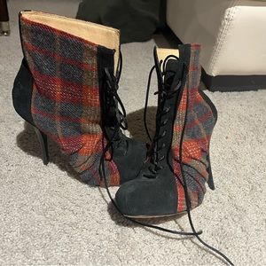 LAMB red and grey plaid boot. Size 8. Never worn